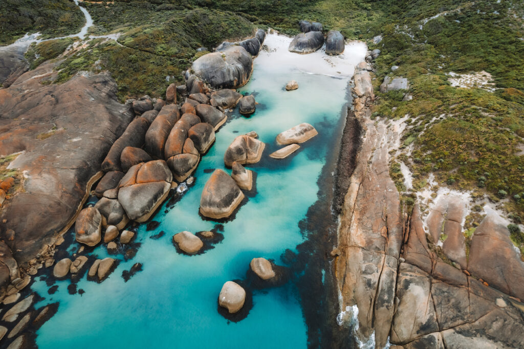 Top down view of Elephant Rocks in Denmark, Western Australia